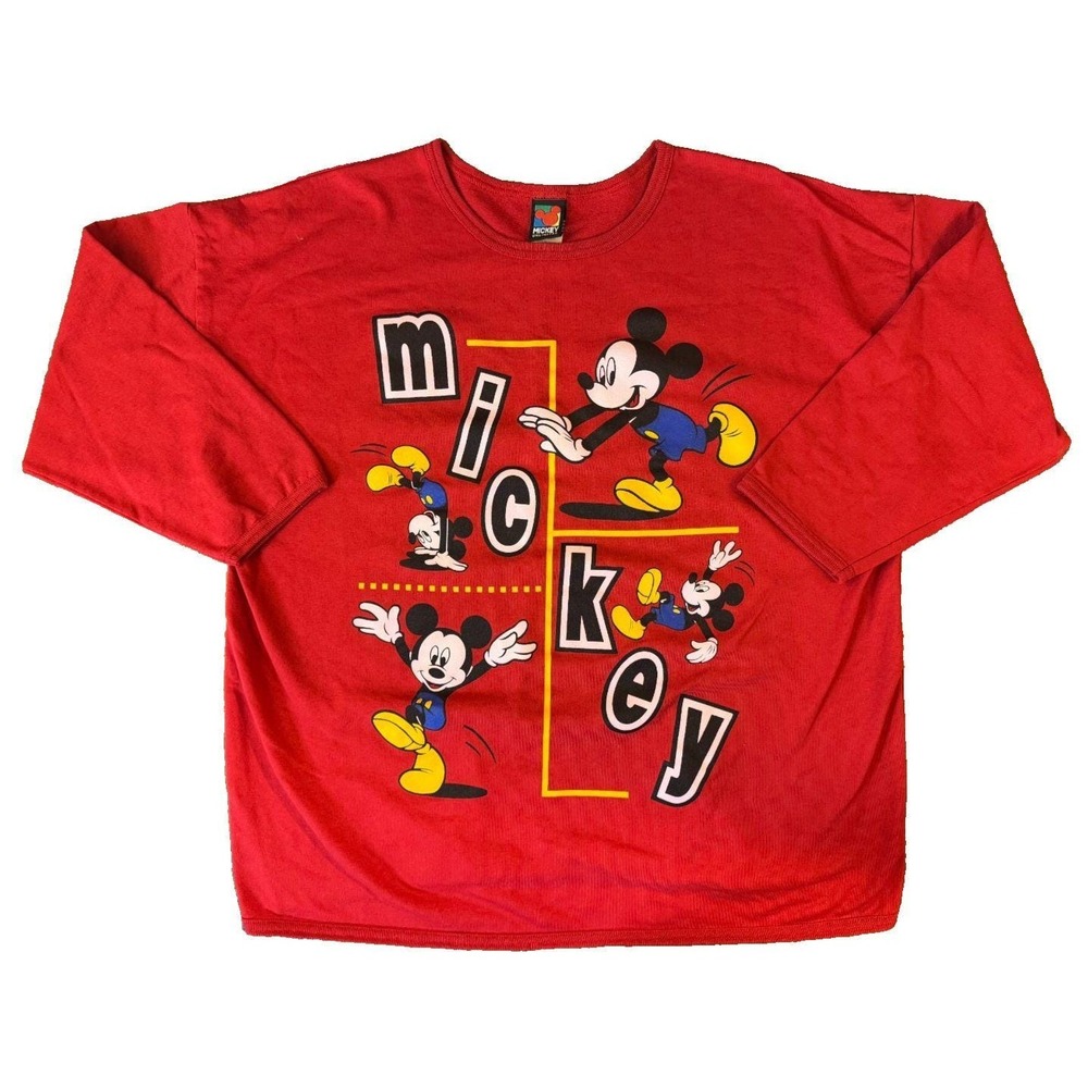 Vintage Mickey Unlimited 2X Red Graphic Oversized Sweater Long Sleeved Shirt Y2K